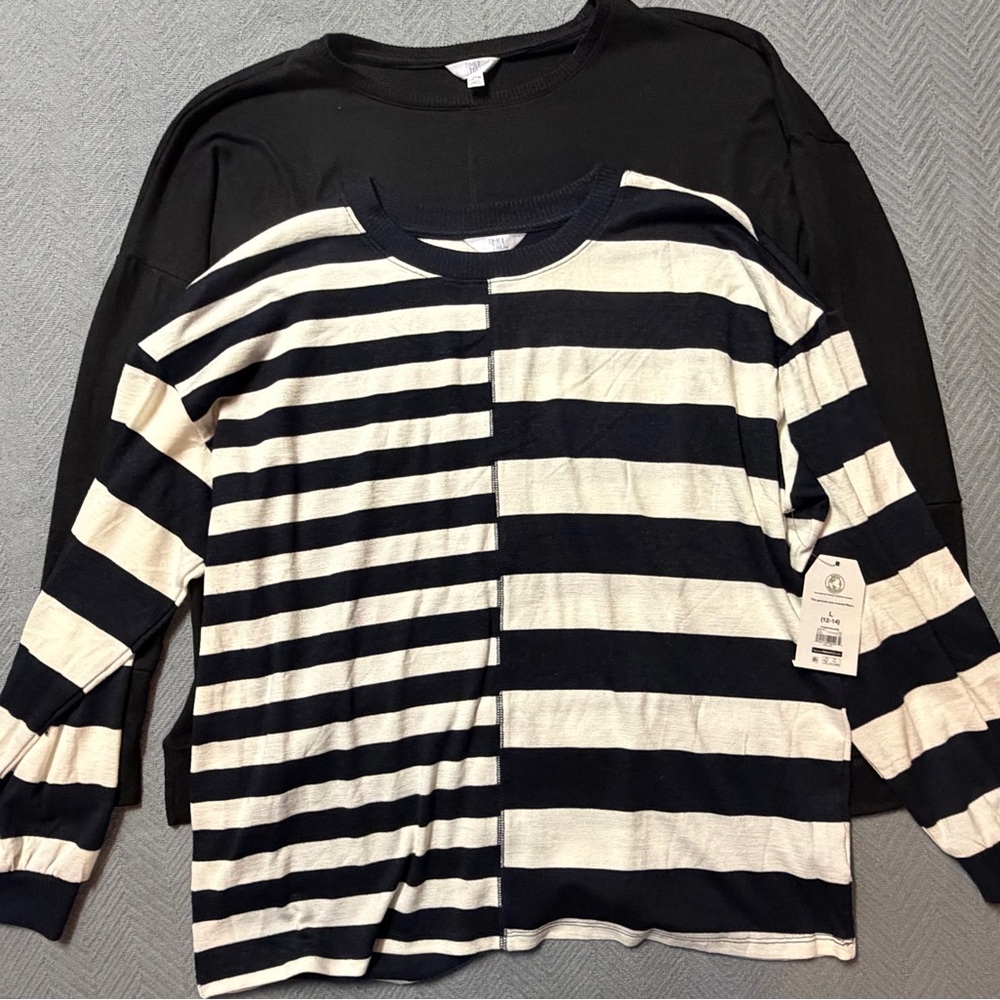 Time and Tru Navy and white Striped Sweater and all black